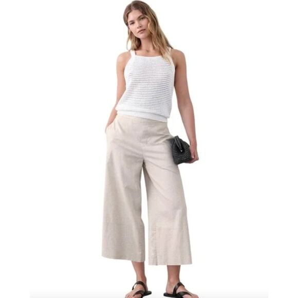 Banana Republic Sum' 25 "Flax" Wide Leg Cropped Linen Blend XS Pant Pull On - Picture 1 of 9